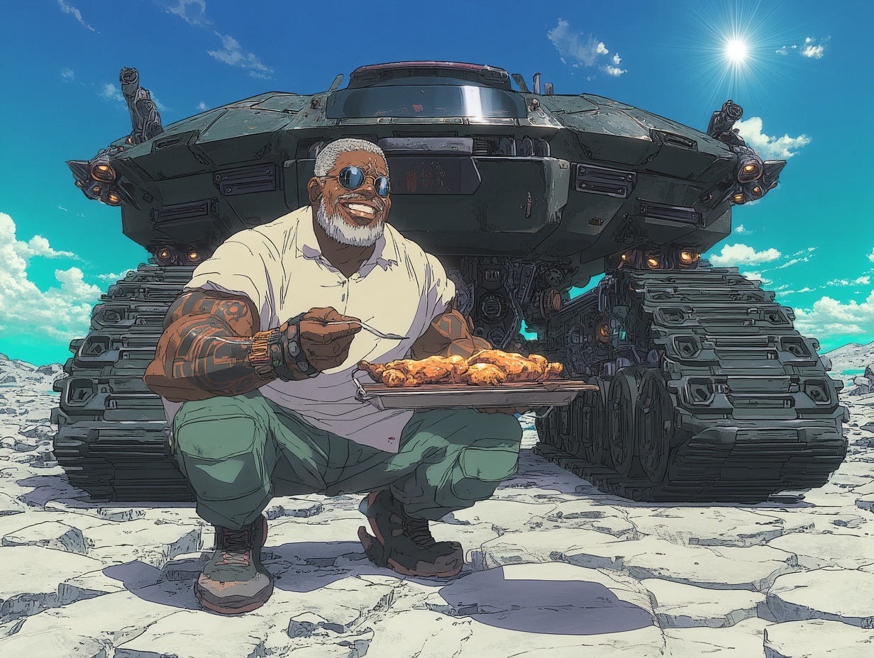 The Bosco founder crouching beside the truck, presenting a tray of slow-roasted meat